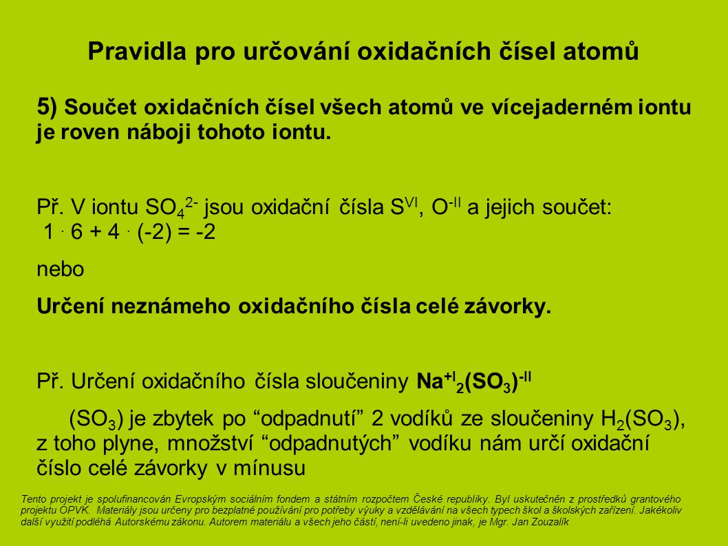 Pravidla pro určování oxidačních čísel atomů