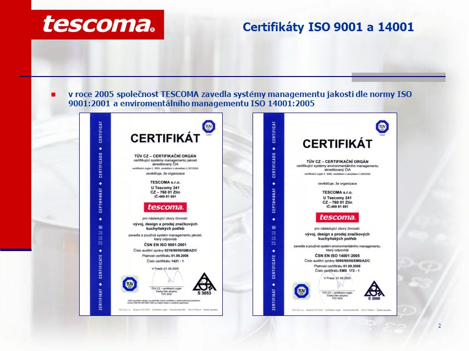 Certifikáty ISO 9001 a 14001
