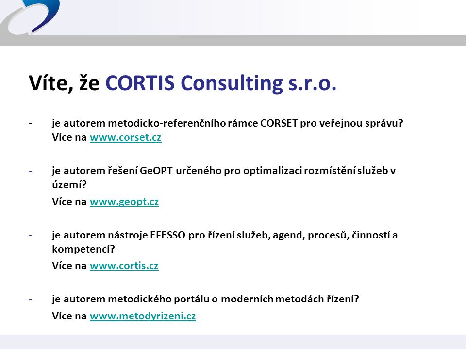 Víte, že CORTIS Consulting s.r.o.