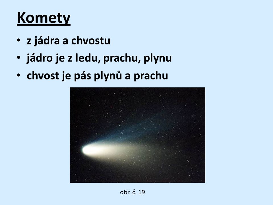 Komety z jádra a chvostu jádro je z ledu, prachu, plynu