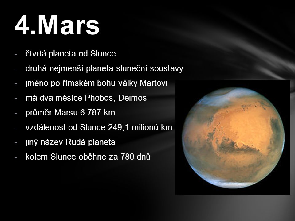 4.Mars čtvrtá planeta od Slunce