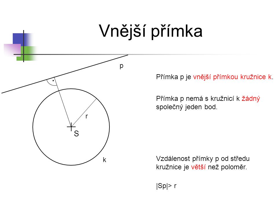 Vnější přímka . S p Přímka p je vnější přímkou kružnice k.