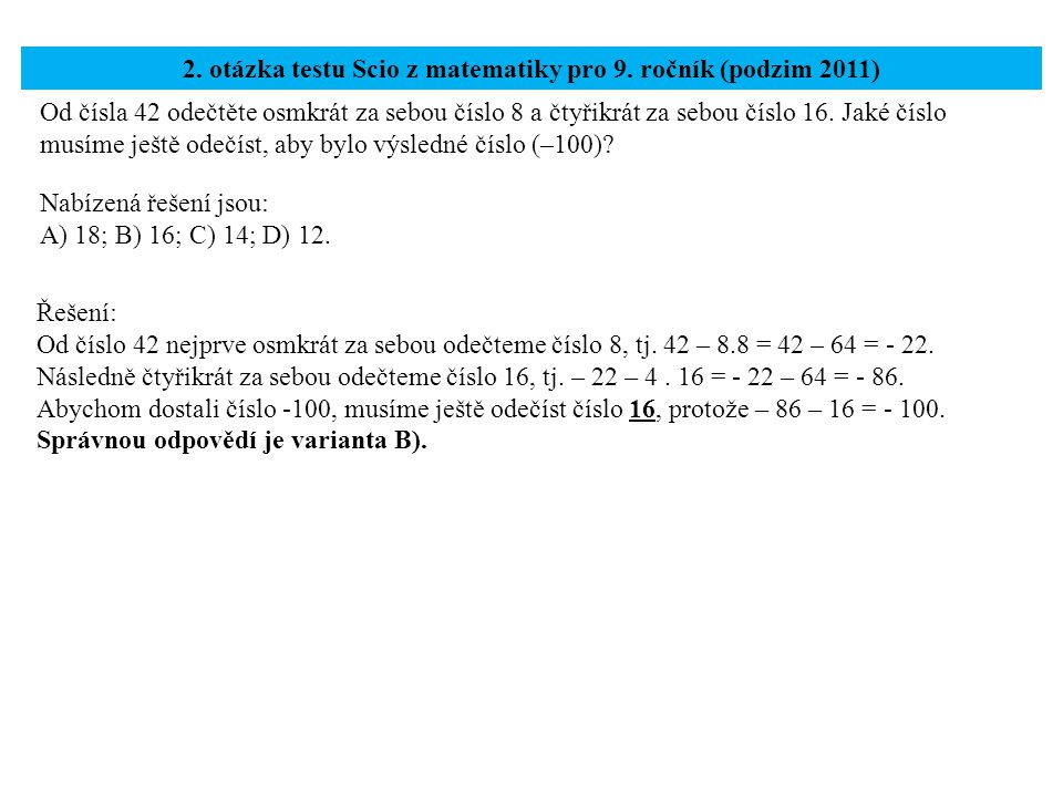 2. otázka testu Scio z matematiky pro 9. ročník (podzim 2011)