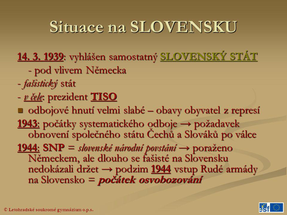 Situace na SLOVENSKU : vyhlášen samostatný SLOVENSKÝ STÁT