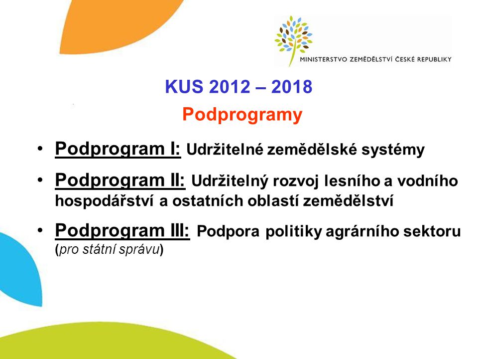 KUS I. KUS 2012 – 2018 Podprogramy