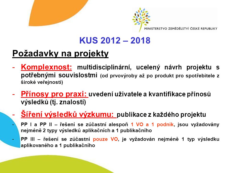 KUS – Komplexnost KUS 2012 – 2018 Požadavky na projekty