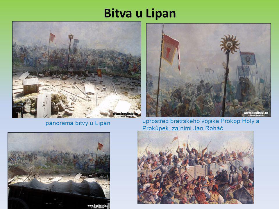 Bitva u Lipan uprostřed bratrského vojska Prokop Holý a Prokůpek, za nimi Jan Roháč.