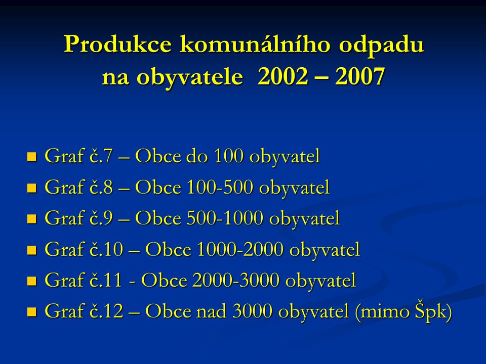 Produkce komunálního odpadu na obyvatele 2002 – 2007