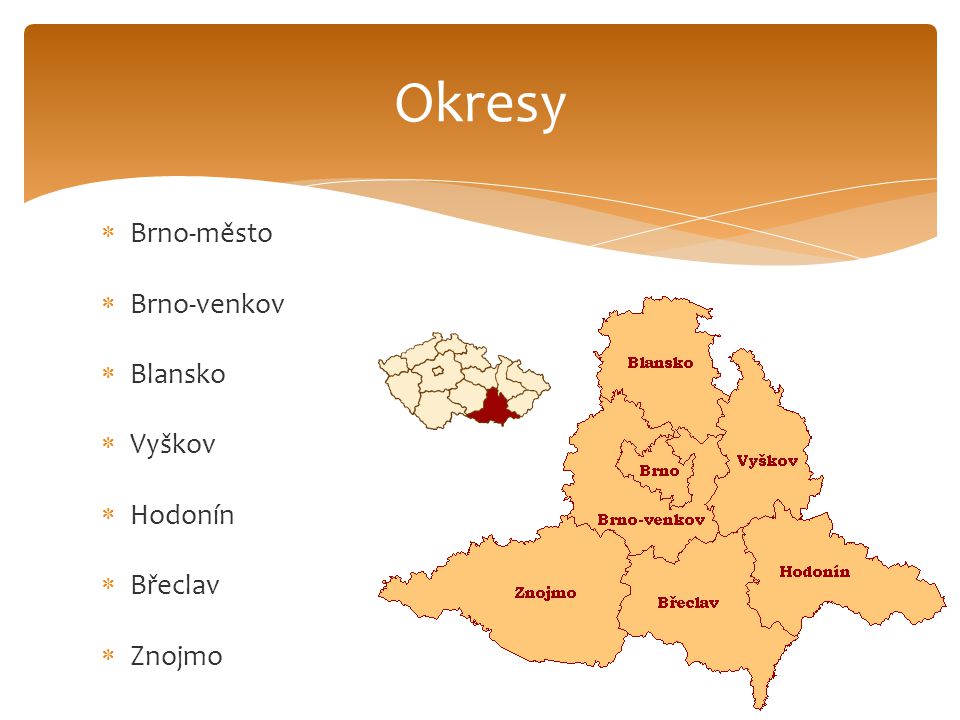 Okresy Brno-město Brno-venkov Blansko Vyškov Hodonín Břeclav Znojmo
