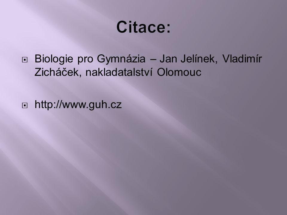 Citace: Biologie pro Gymnázia – Jan Jelínek, Vladimír Zicháček, nakladatalství Olomouc.
