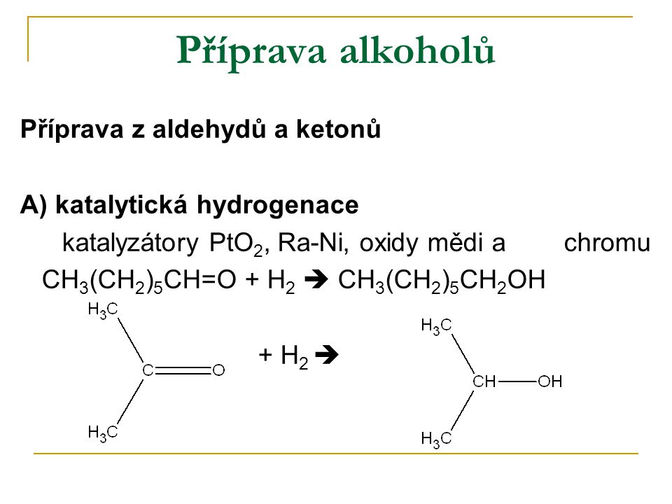 Příprava alkoholů Příprava z aldehydů a ketonů