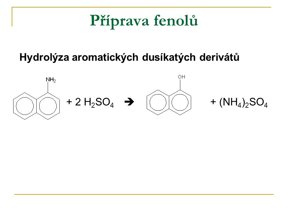 Příprava fenolů Hydrolýza aromatických dusíkatých derivátů