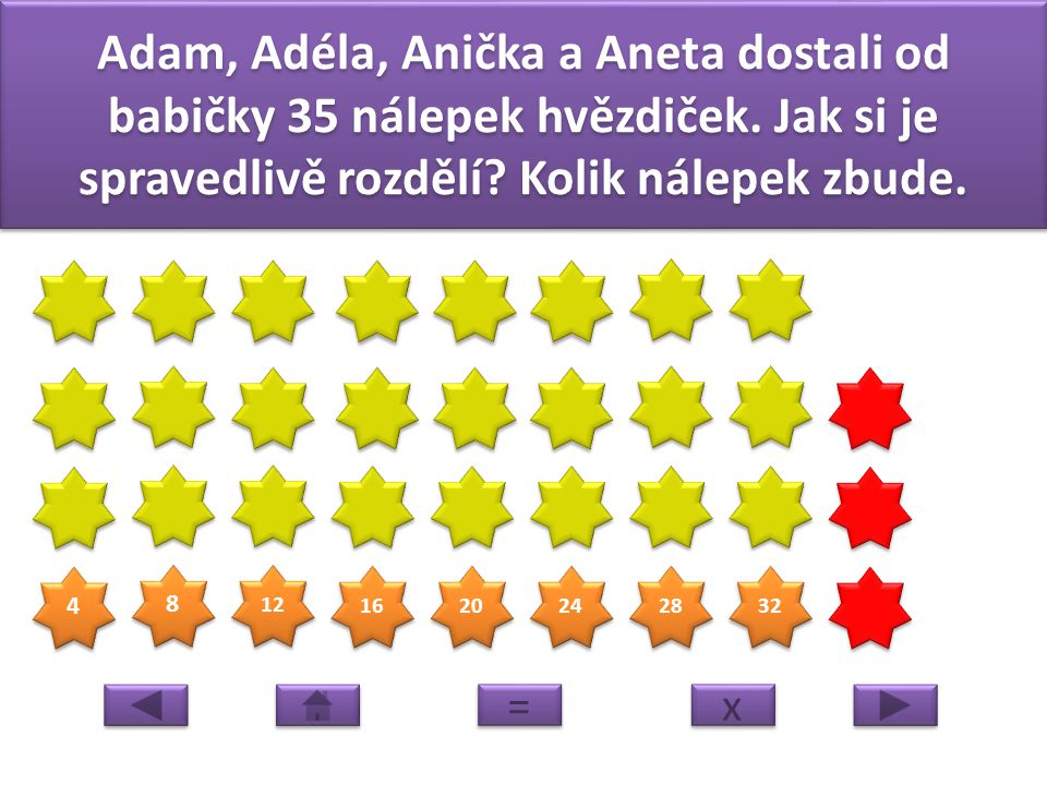 Adam, Adéla, Anička a Aneta dostali od babičky 35 nálepek hvězdiček