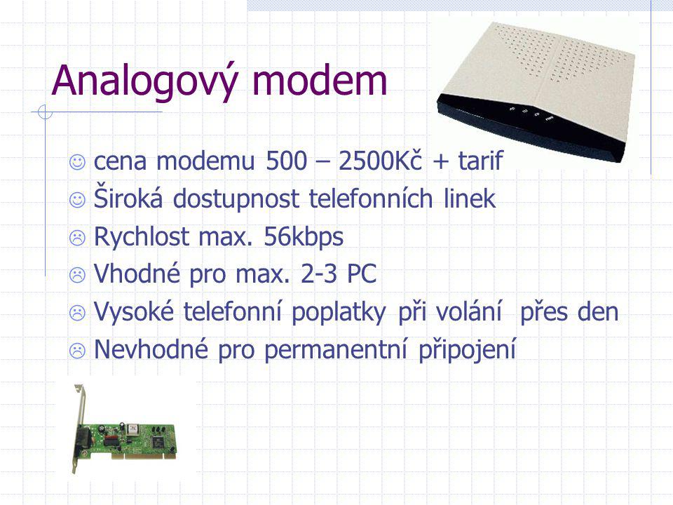 Analogový modem cena modemu 500 – 2500Kč + tarif