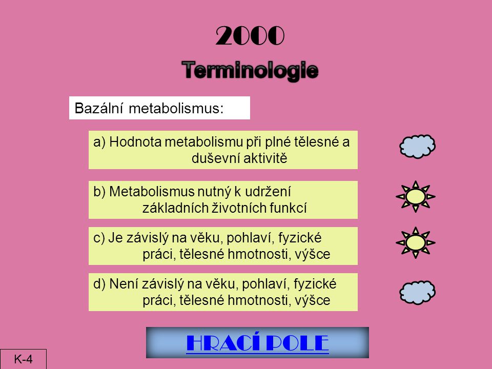 2000 Terminologie HRACÍ POLE Bazální metabolismus: