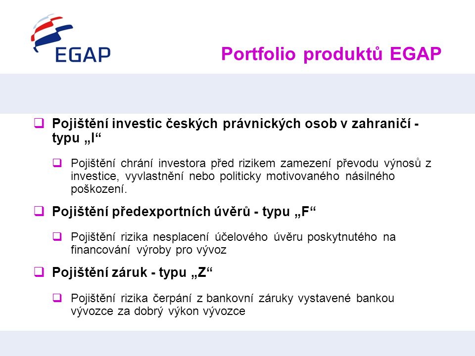 Portfolio produktů EGAP