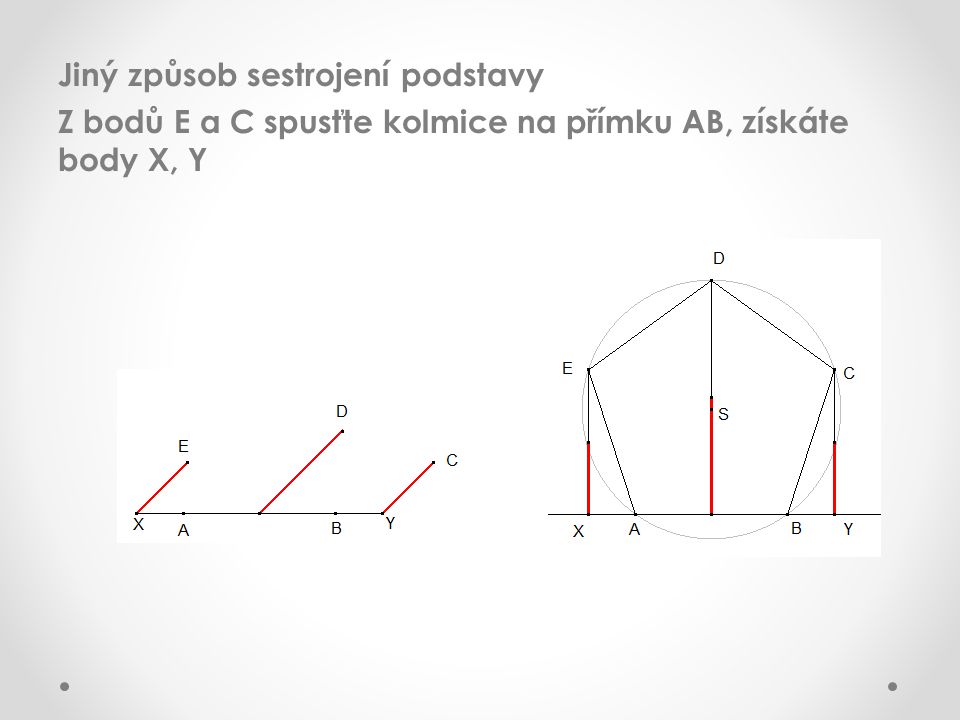 Jiný způsob sestrojení podstavy Z bodů E a C spusťte kolmice na přímku AB, získáte body X, Y
