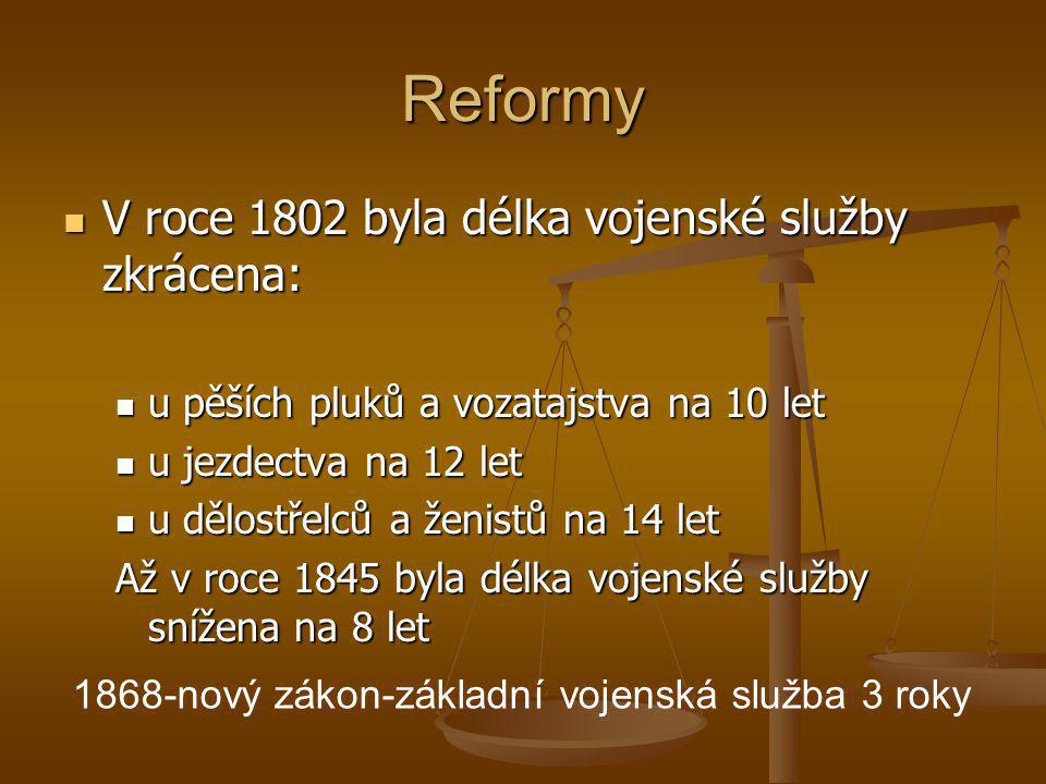 Reformy V roce 1802 byla délka vojenské služby zkrácena: