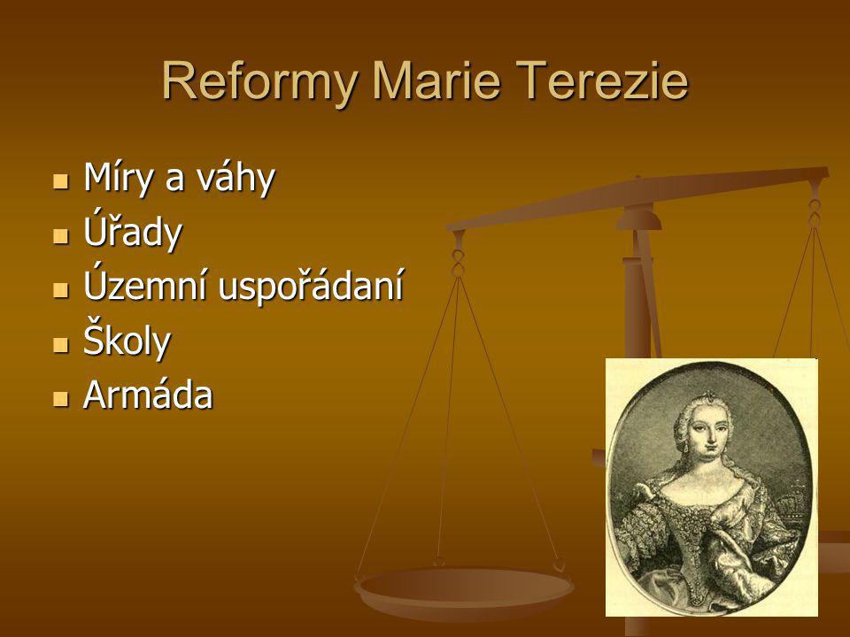 Reformy Marie Terezie Míry a váhy Úřady Územní uspořádaní Školy Armáda