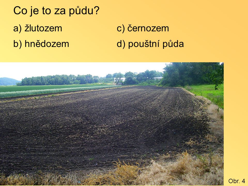 Co je to za půdu a) žlutozem c) černozem b) hnědozem d) pouštní půda