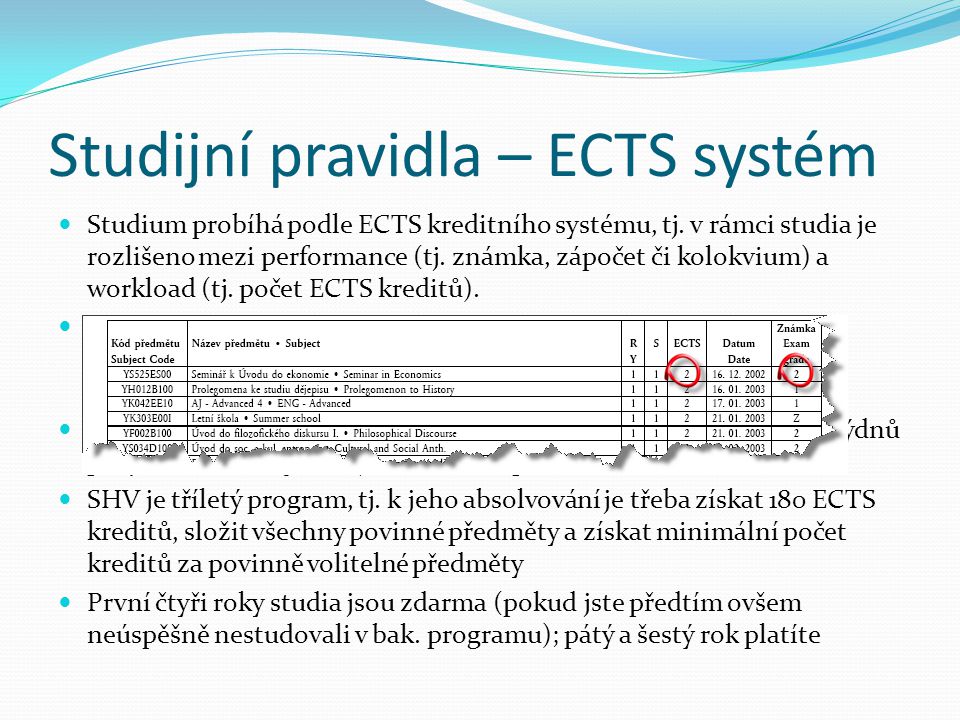 Studijní pravidla – ECTS systém