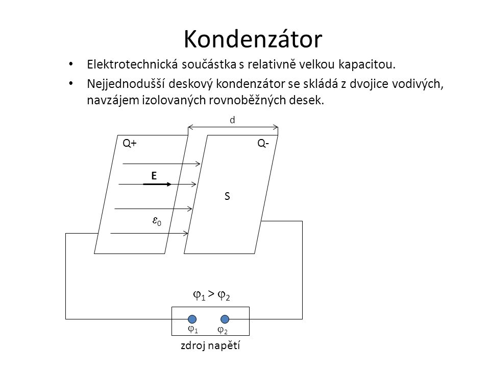 Kondenzátor Elektrotechnická součástka s relativně velkou kapacitou.