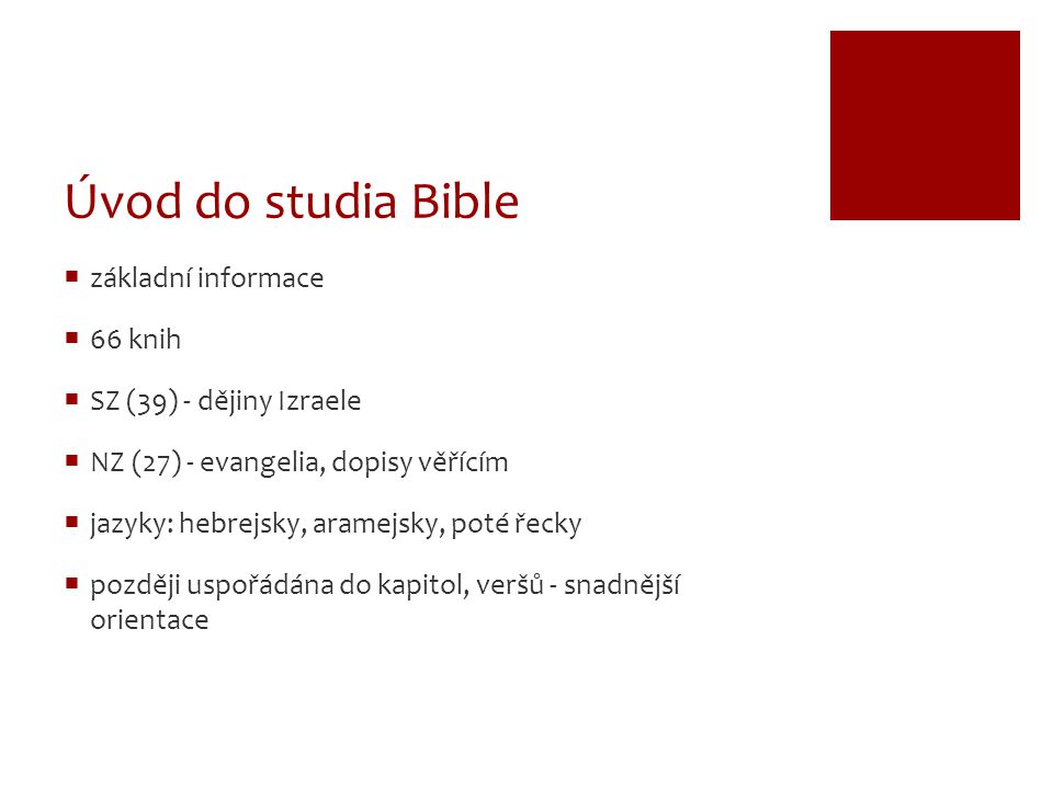 Úvod do studia Bible základní informace 66 knih
