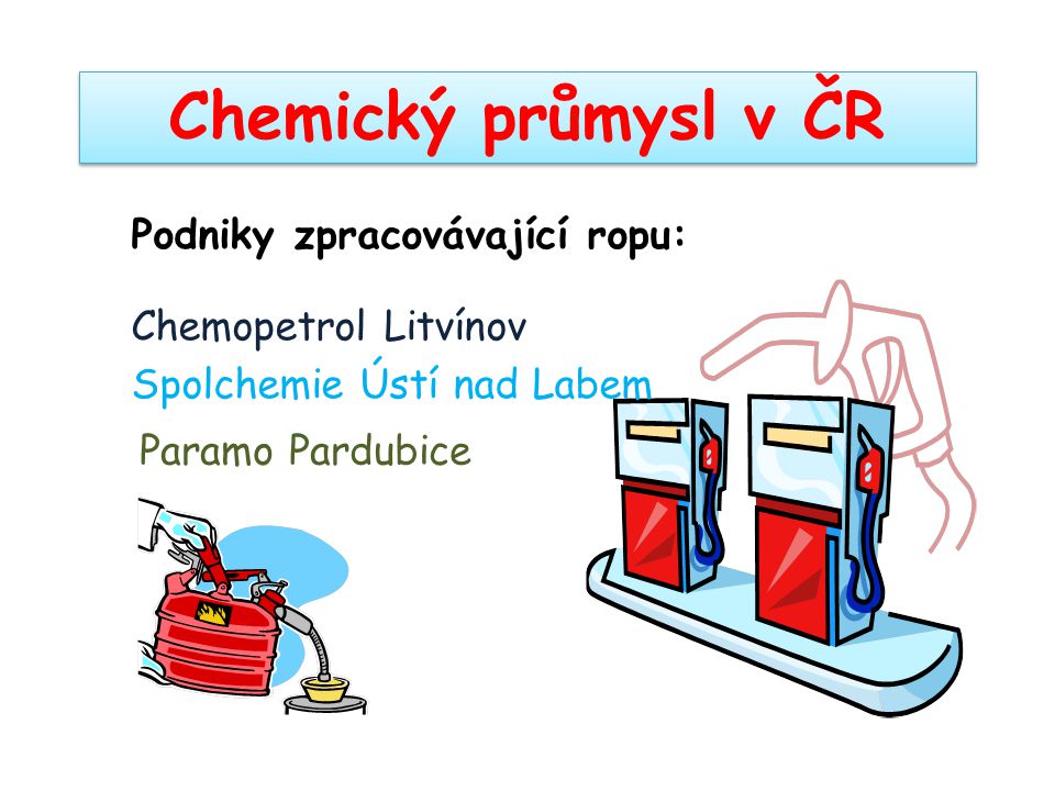Chemický průmysl v ČR Podniky zpracovávající ropu:
