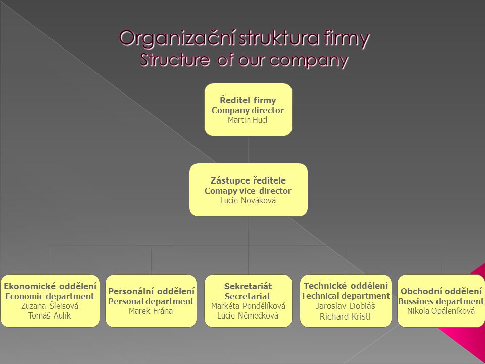 Organizační struktura firmy Structure of our company