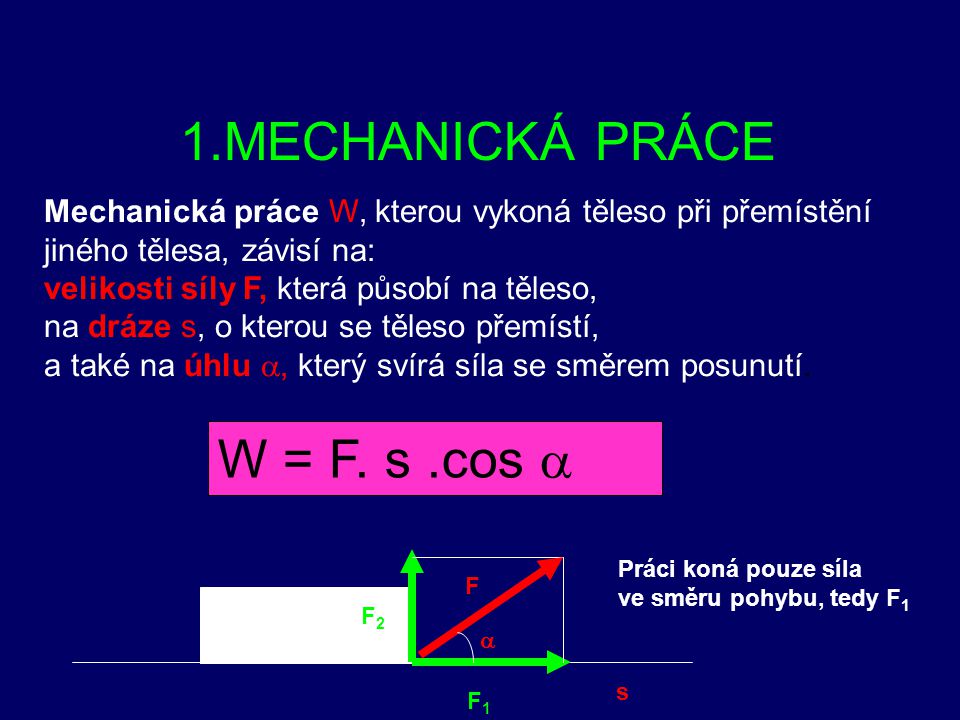 1.MECHANICKÁ PRÁCE W = F. s .cos a