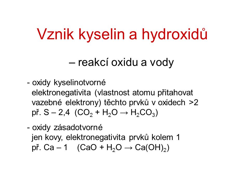Vznik kyselin a hydroxidů