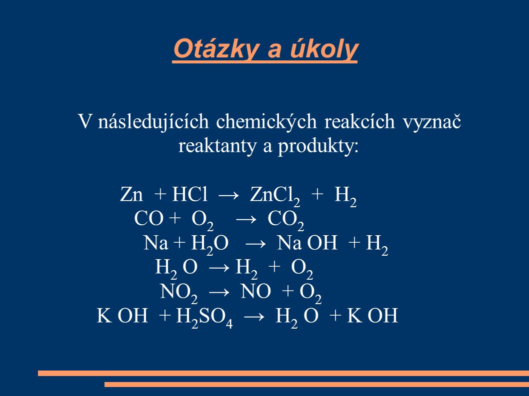 V následujících chemických reakcích vyznač