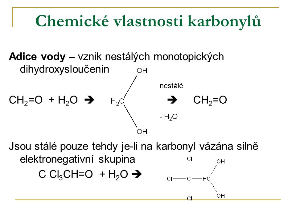 Chemické vlastnosti karbonylů