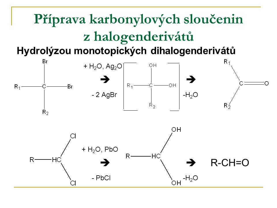Příprava karbonylových sloučenin z halogenderivátů