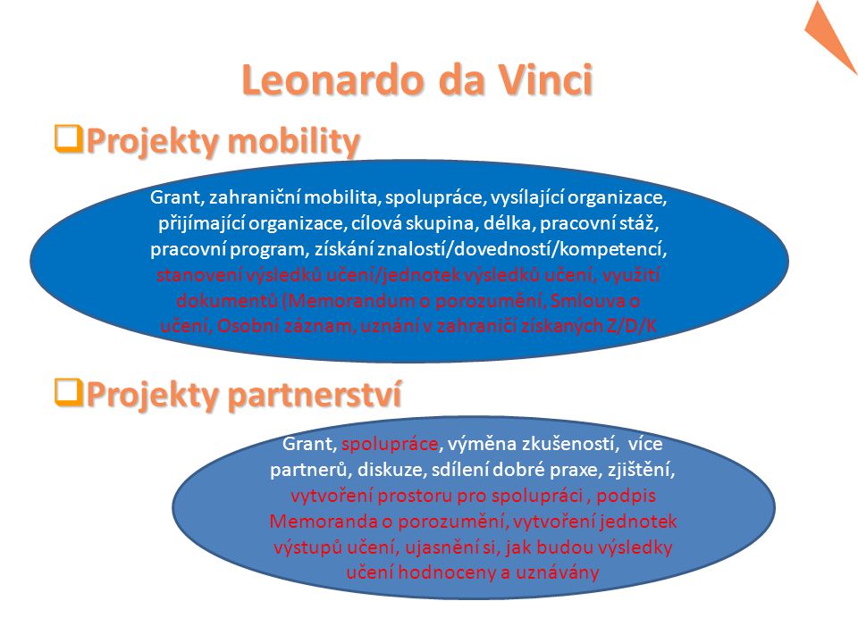 Leonardo da Vinci Projekty mobility Projekty partnerství