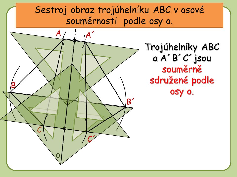 Sestroj obraz trojúhelníku ABC v osové souměrnosti podle osy o.