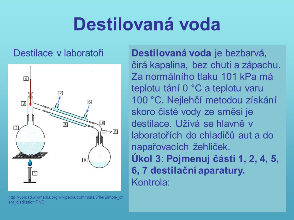 Destilovaná voda Destilace v laboratoři