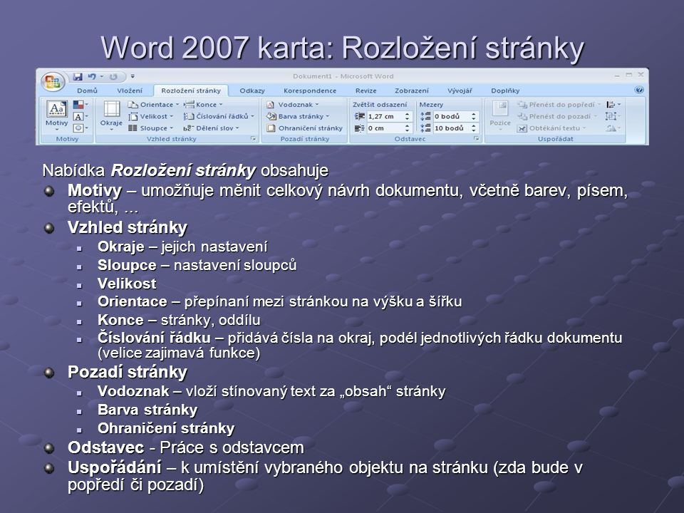 Word 2007 karta: Rozložení stránky