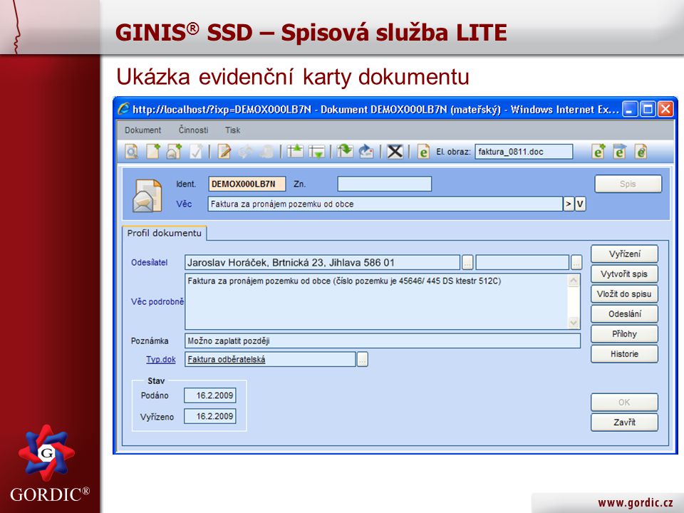 GINIS® SSD – Spisová služba LITE
