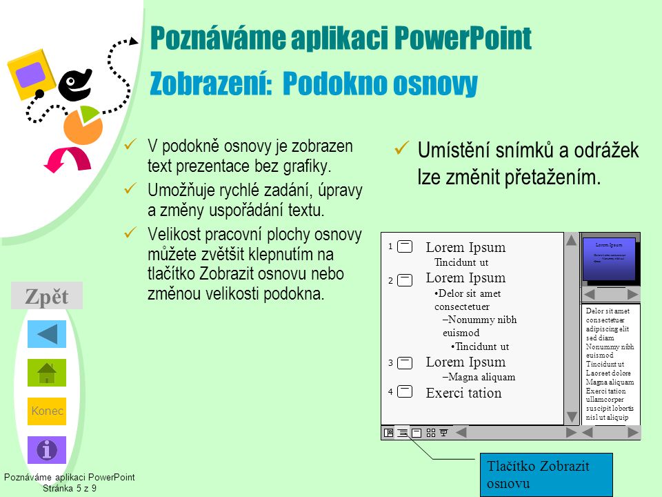 Poznáváme aplikaci PowerPoint Zobrazení: Podokno osnovy