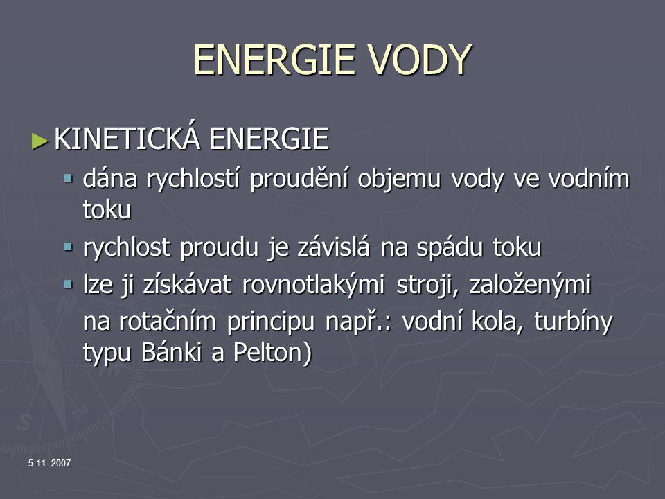 ENERGIE VODY KINETICKÁ ENERGIE