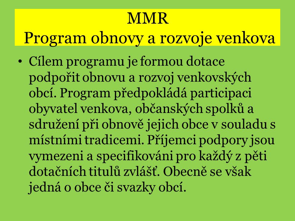 MMR Program obnovy a rozvoje venkova