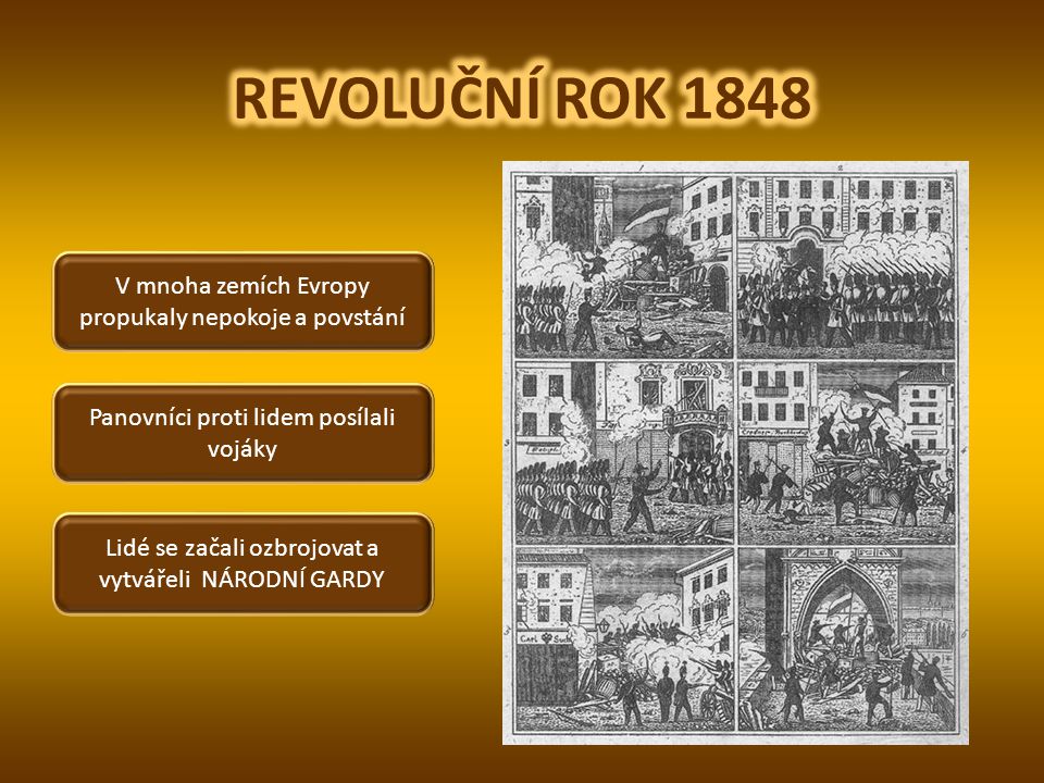 REVOLUČNÍ ROK 1848 V mnoha zemích Evropy propukaly nepokoje a povstání