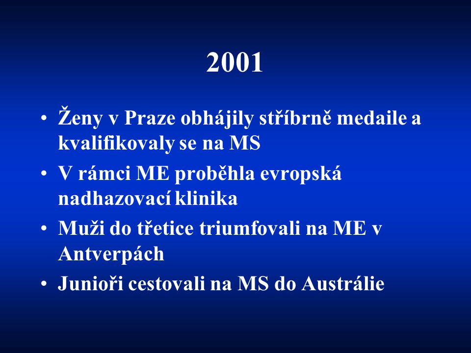 2001 Ženy v Praze obhájily stříbrně medaile a kvalifikovaly se na MS