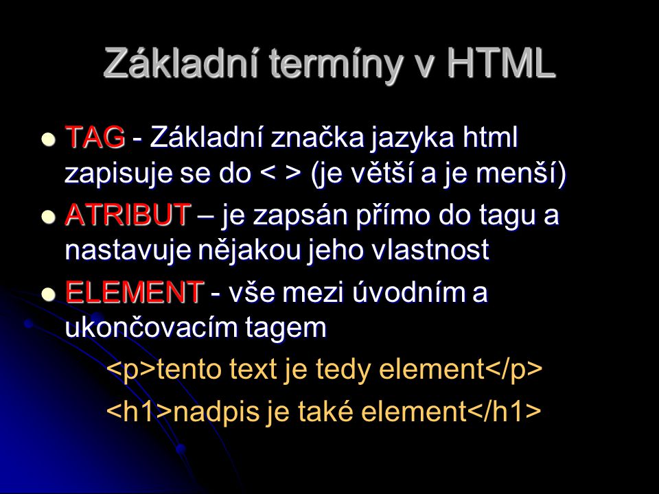 Základní termíny v HTML