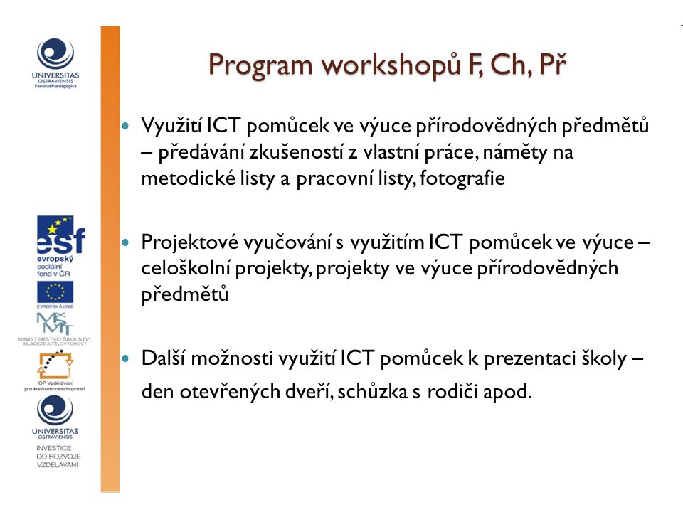 Program workshopů F, Ch, Př