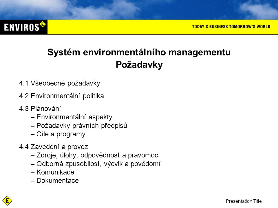 Systém environmentálního managementu Požadavky
