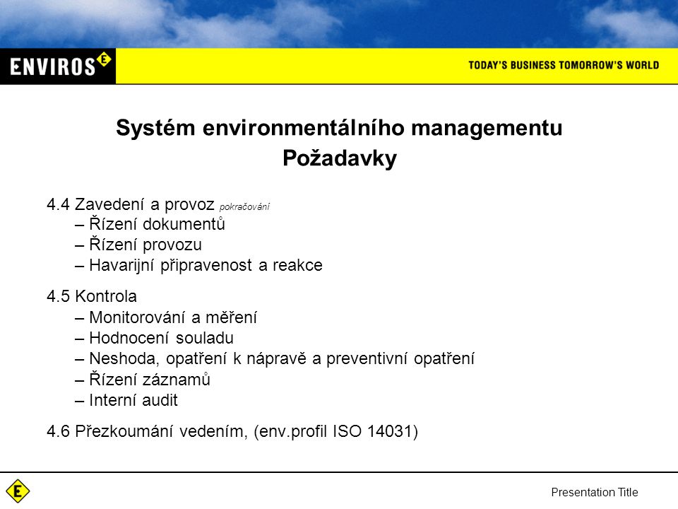 Systém environmentálního managementu Požadavky
