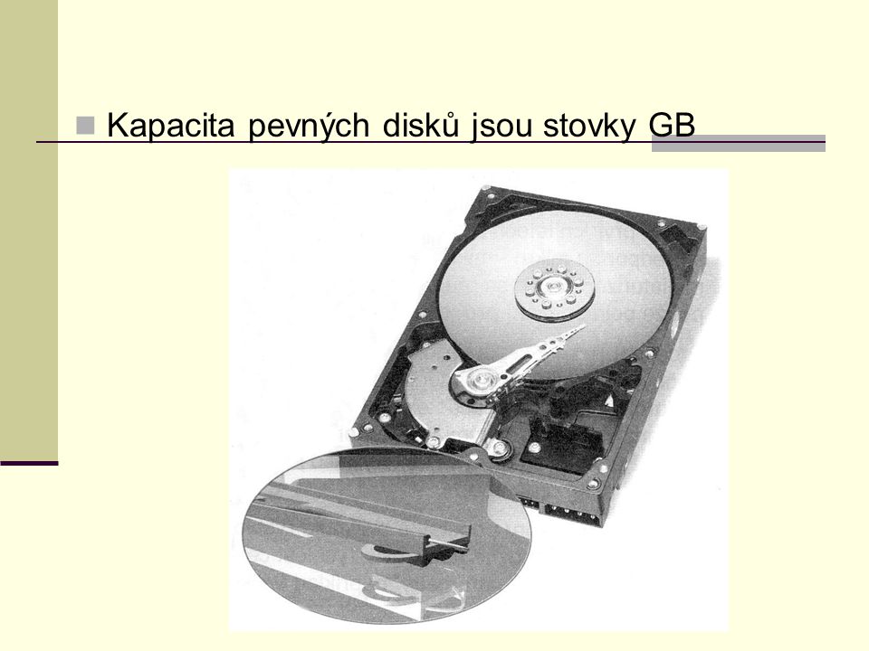 Kapacita pevných disků jsou stovky GB