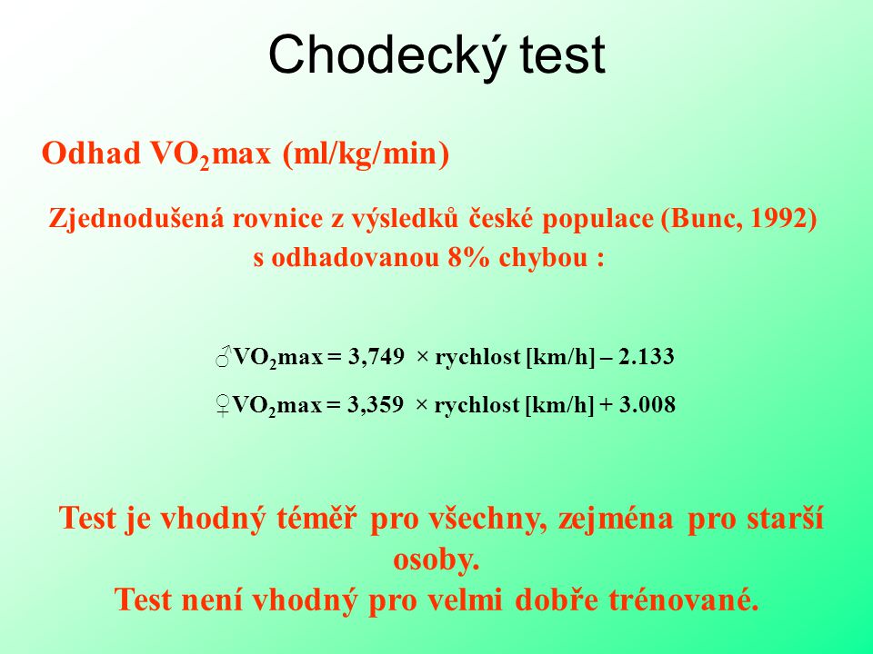 Chodecký test Odhad VO2max (ml/kg/min)